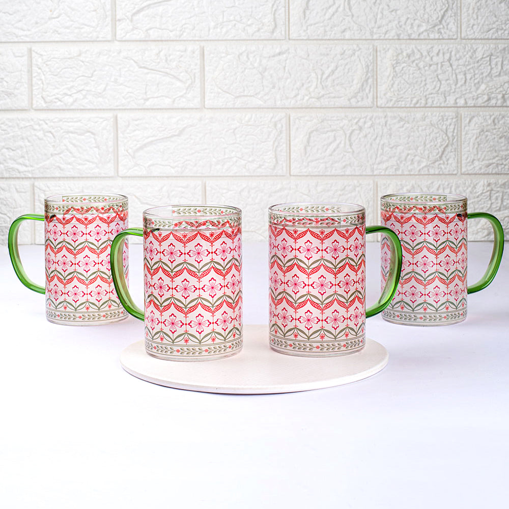 Floral Trellis Clear mugs - Set of 4