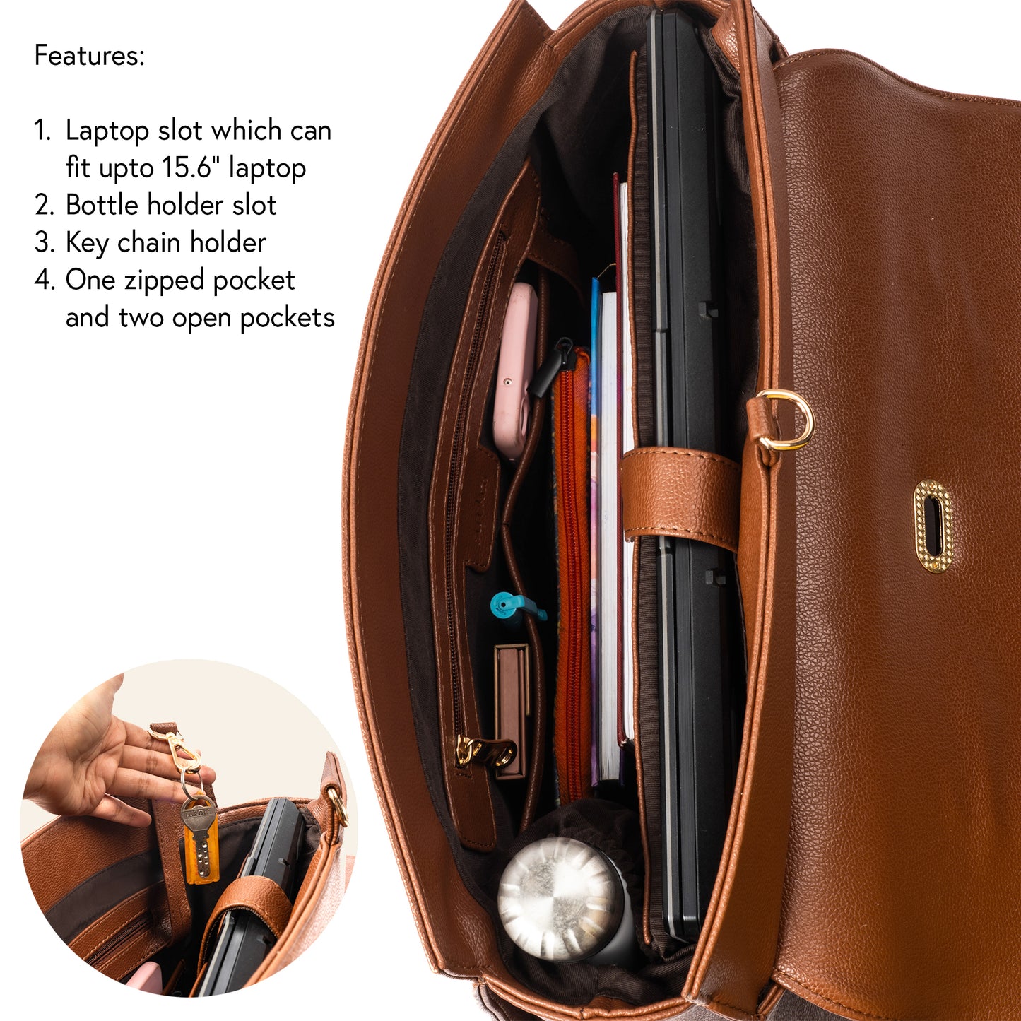 The Convertible Work Bag: Handbag, Backpack & Shoulder Tote - Mocha Elegance