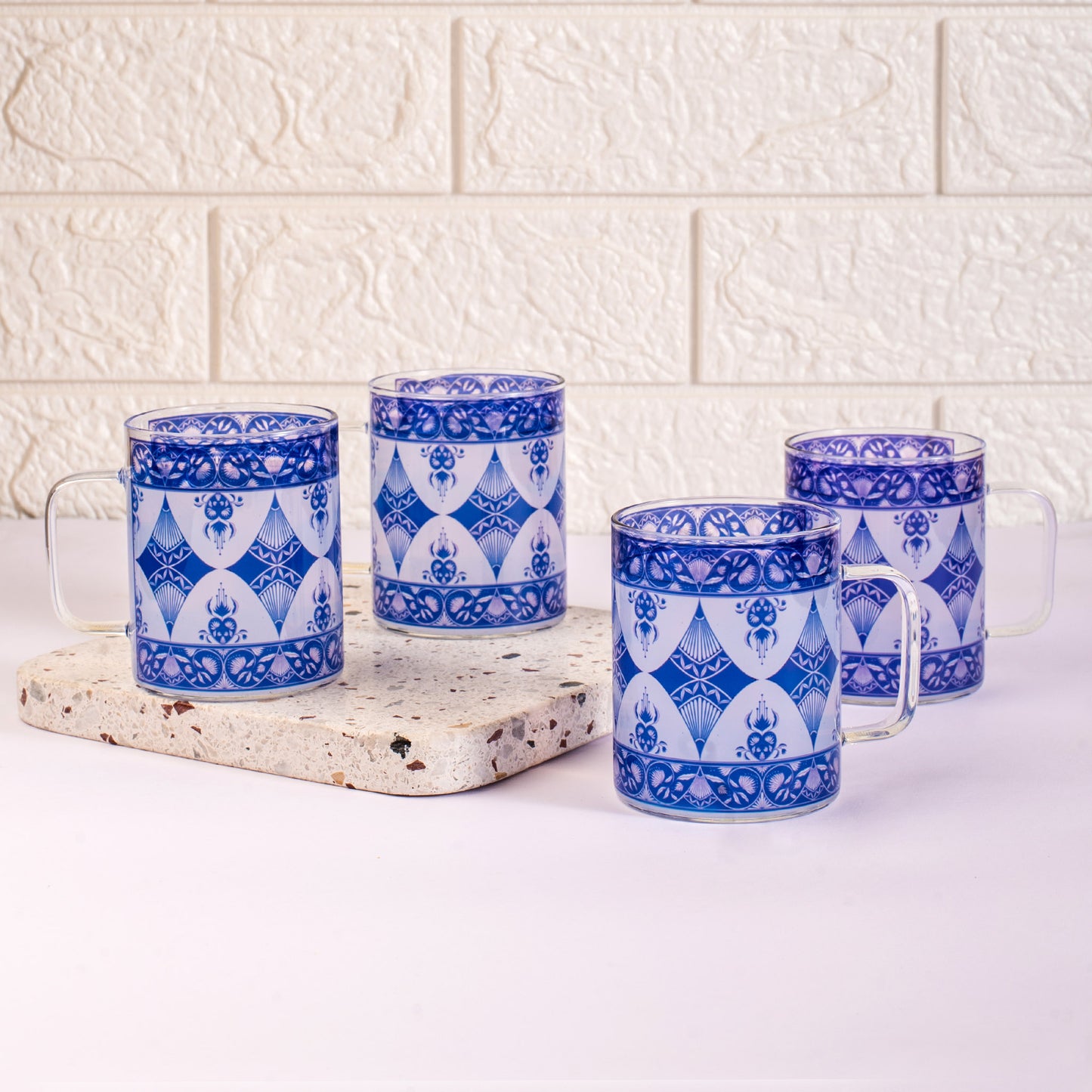 Indigo Print Round Coffee/Tea mugs - Set of 4