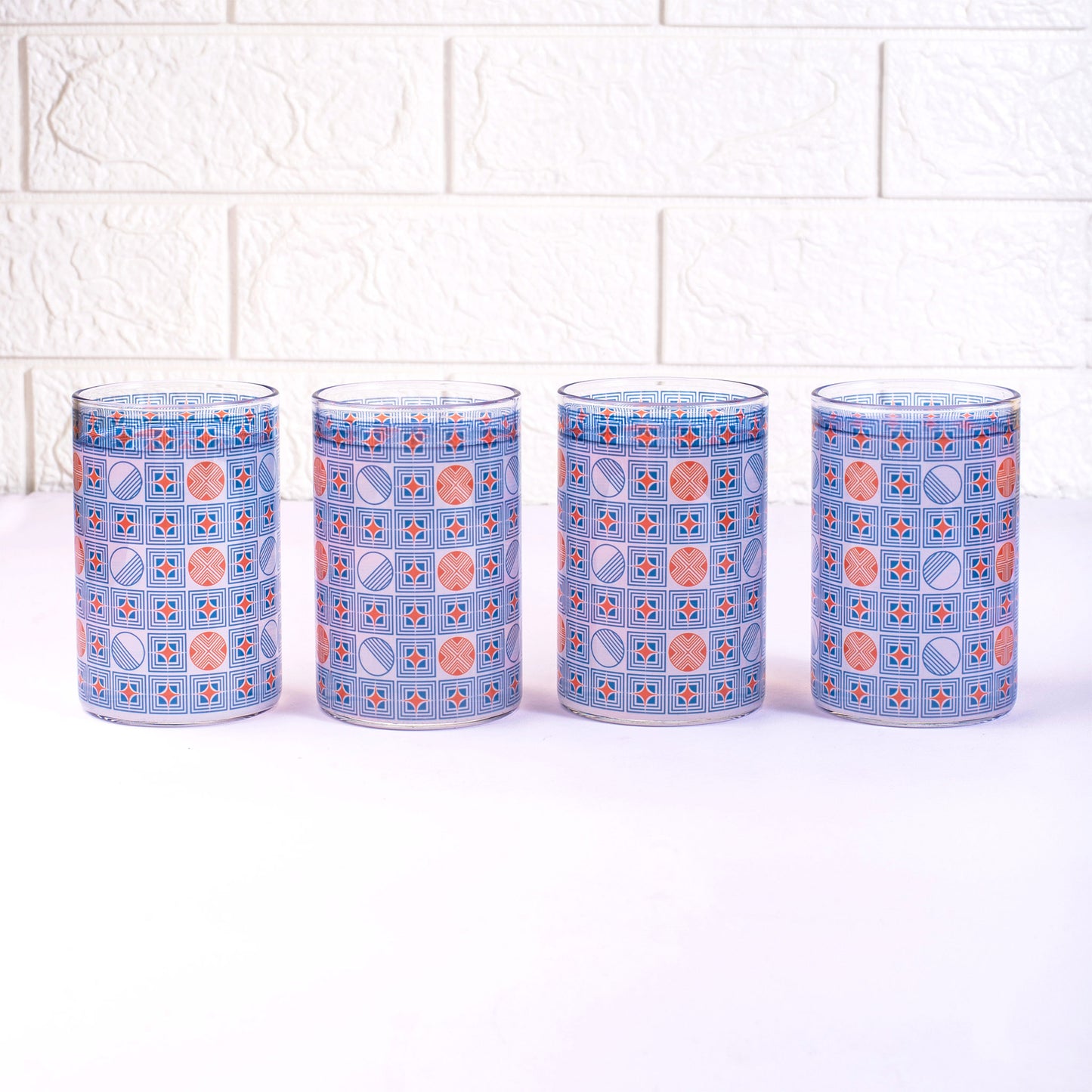 Geometric Blue and Orange Glass Tumblers - Set of 4 and 6