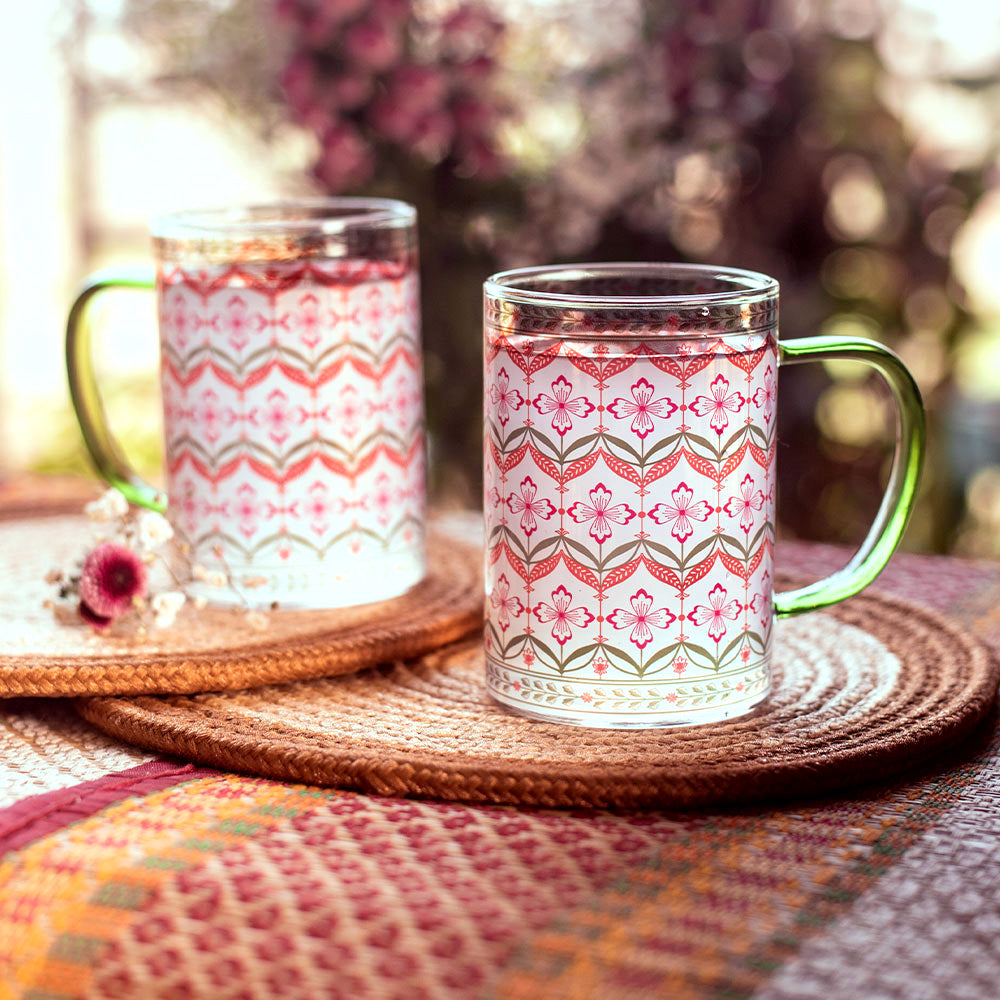 Floral Trellis Clear mugs - Set of 4