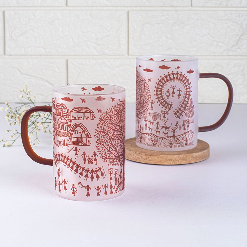 Ethnic Warli Art Frosted mugs - Set of 4