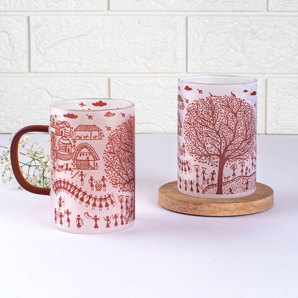 Ethnic Warli Art Frosted mugs - Set of 4