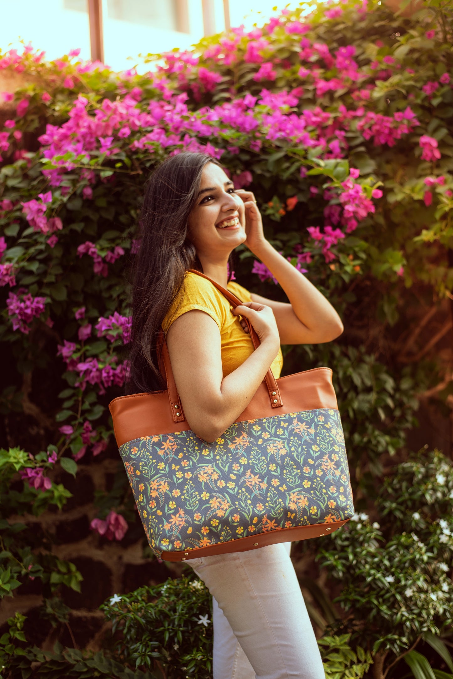 Grey Summer Blossoms Office Bag