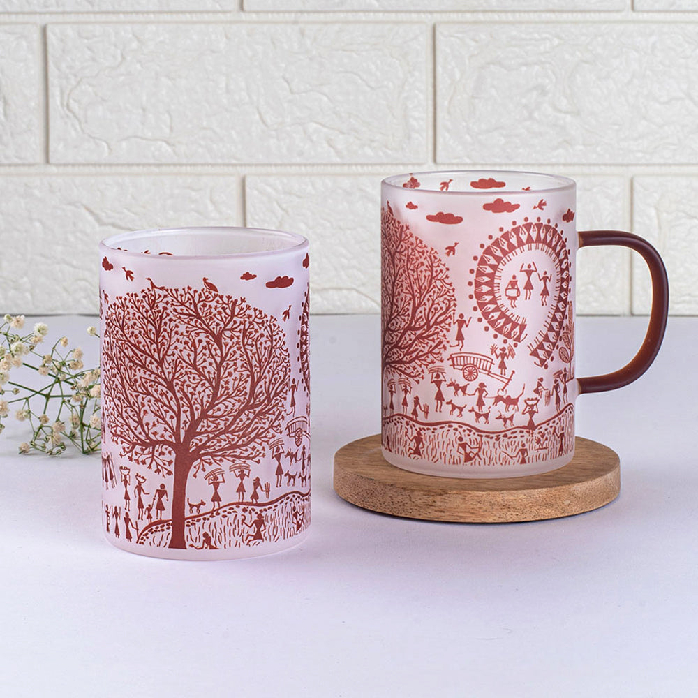 Ethnic Warli Art Frosted mugs - Set of 4