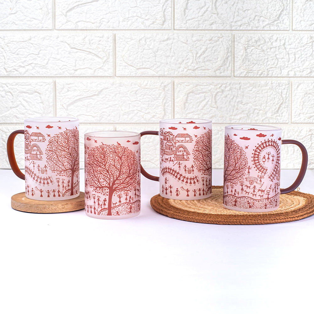 Ethnic Warli Art Frosted mugs - Set of 4