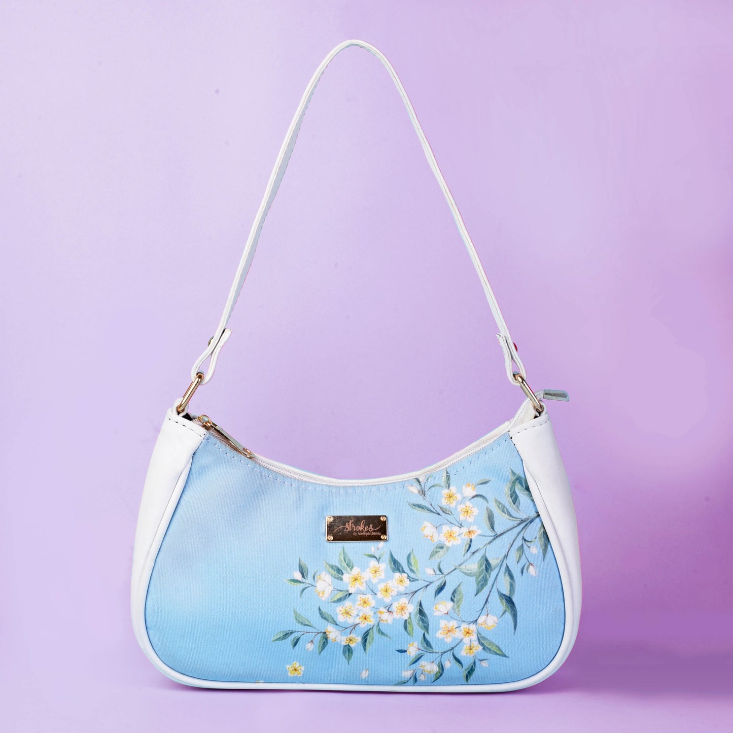 Periwinkle Blue and White Baguette Bag