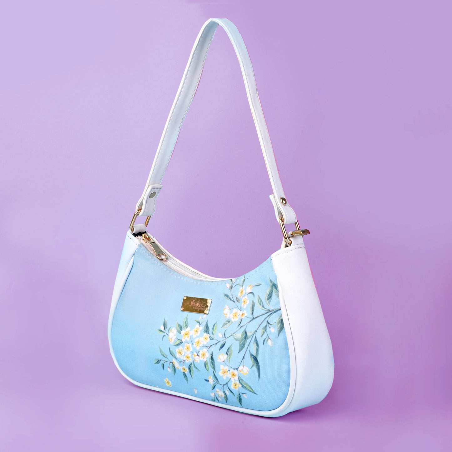 Periwinkle Blue and White Baguette Bag