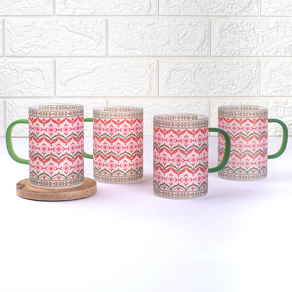 Floral Trellis Frosted mugs - Set of 4