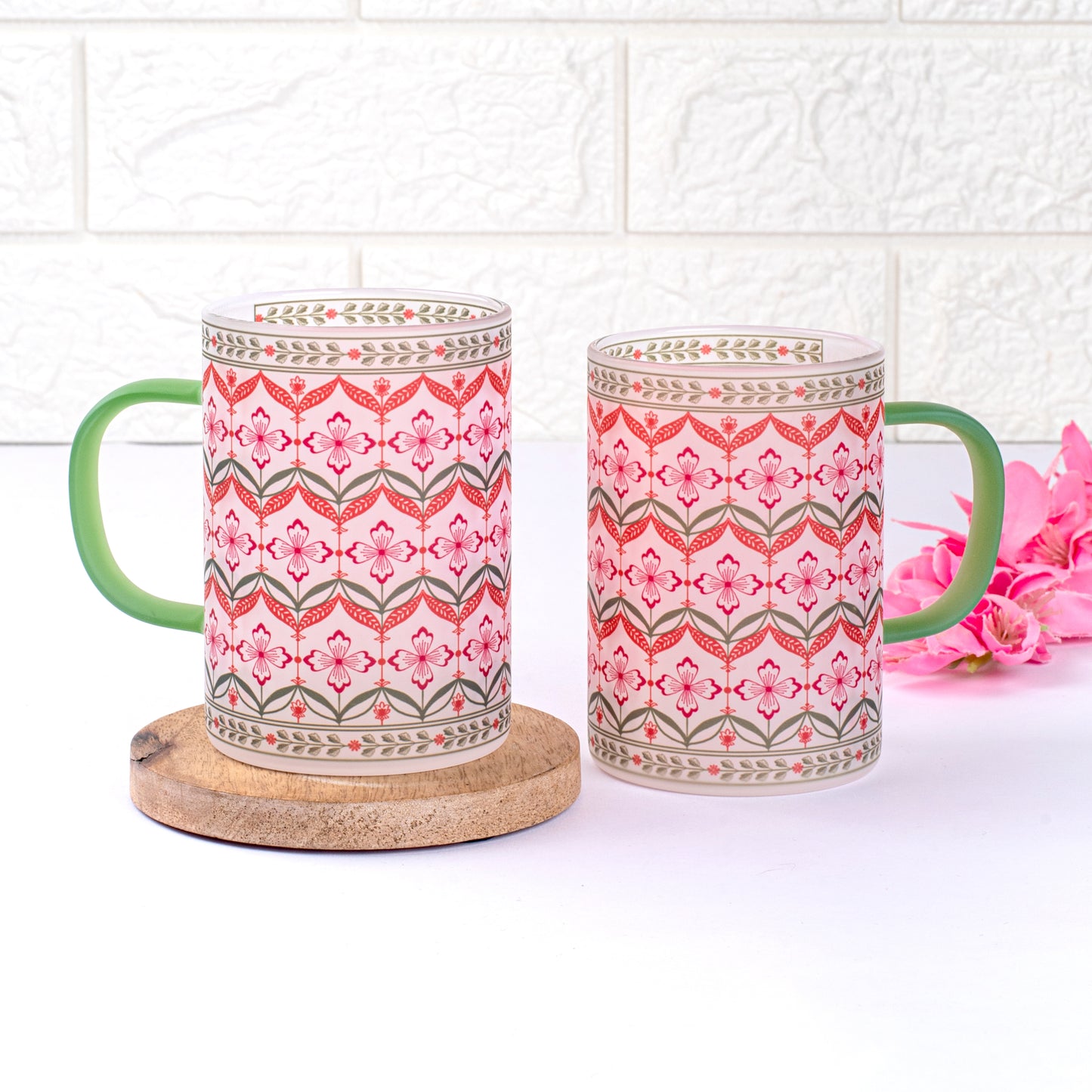 Floral Trellis Frosted mugs - Set of 4