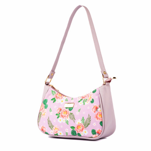 Peonies and Plumeria Lilac Baguette Bag