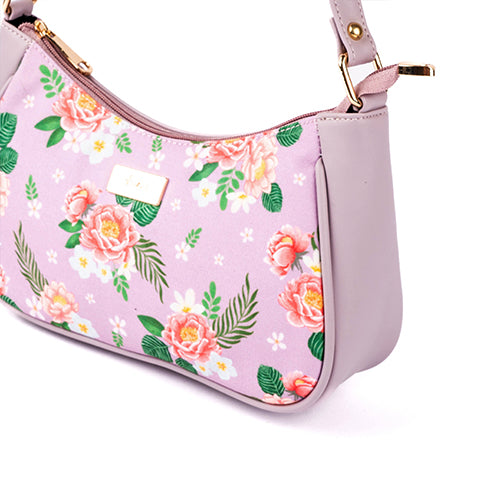 Peonies and Plumeria Lilac Baguette Bag