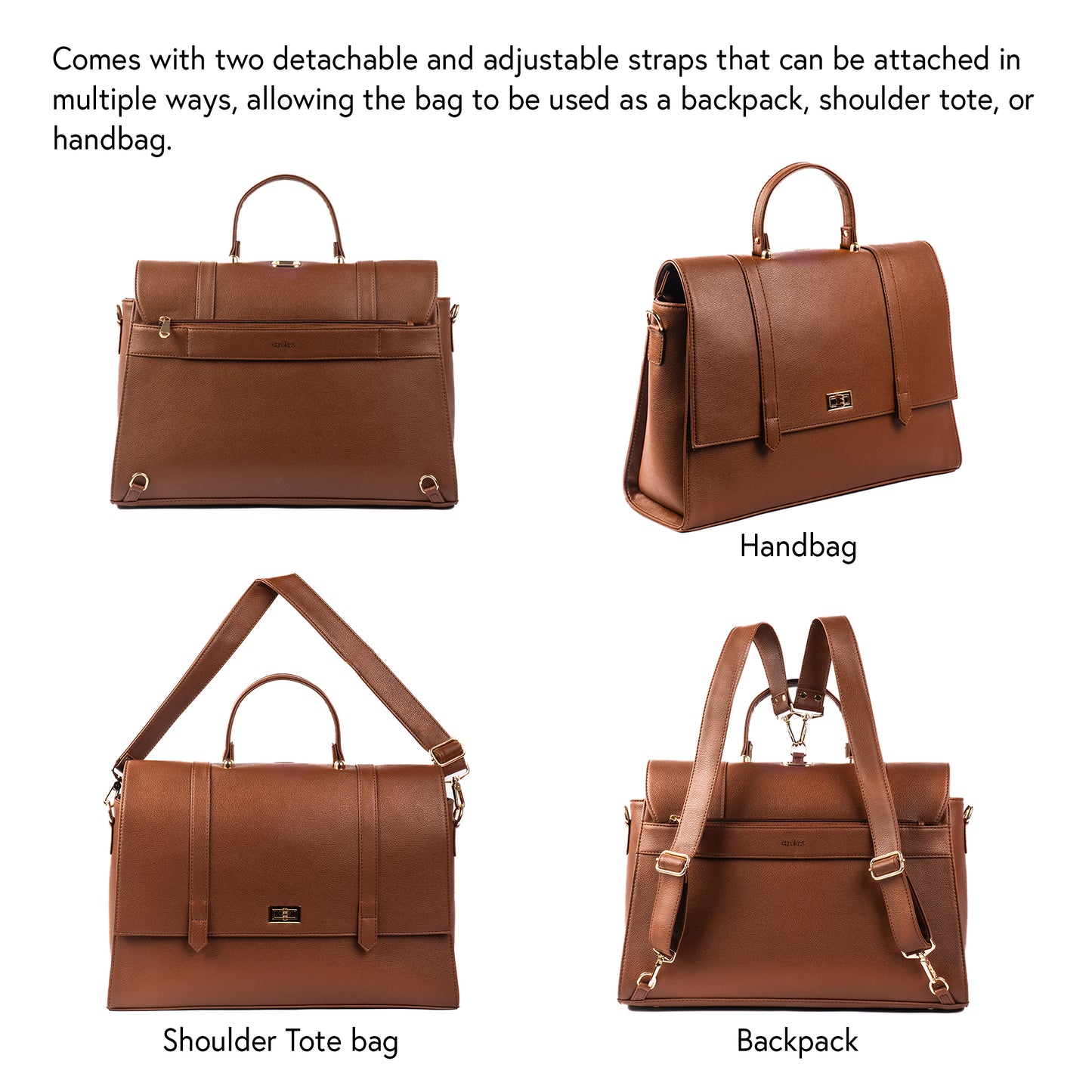 The Convertible Work Bag: Handbag, Backpack & Shoulder Tote - Mocha Elegance