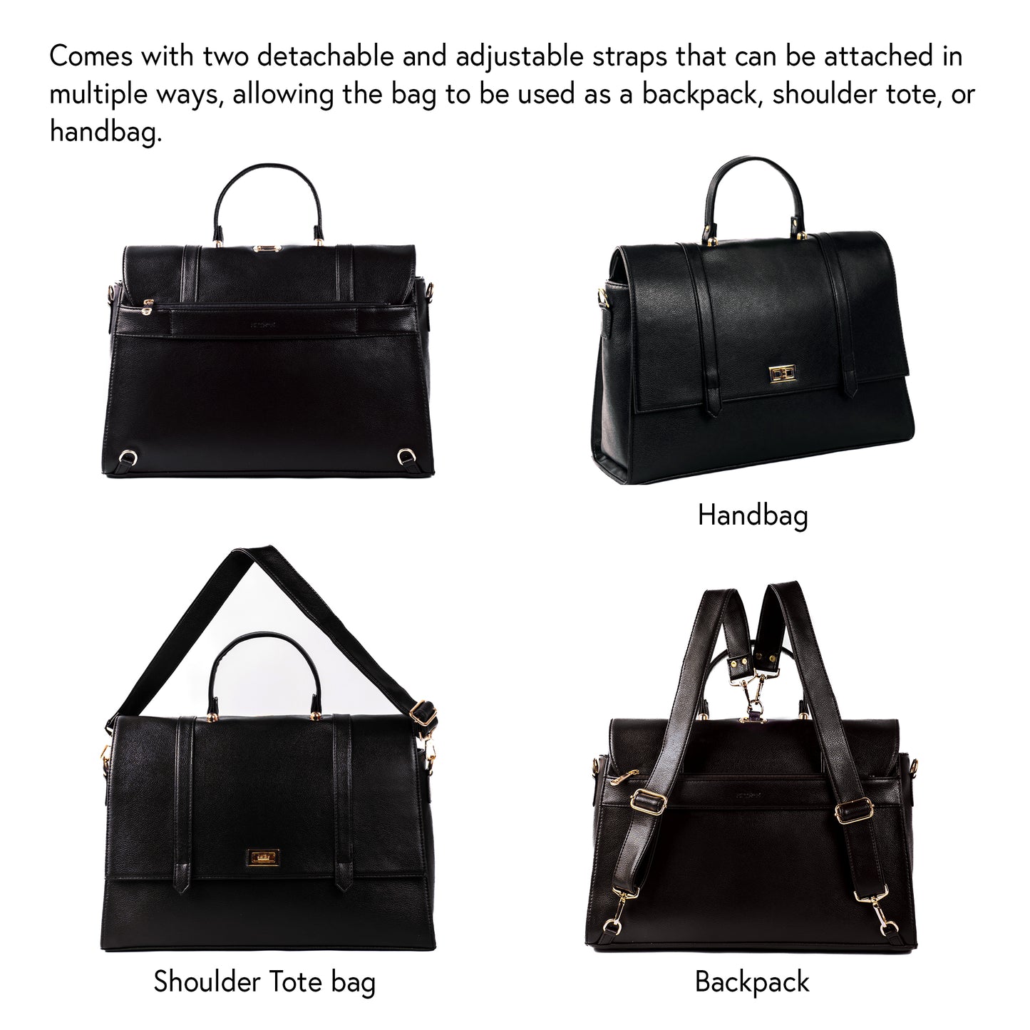 The Convertible Work Bag: Handbag, Backpack & Shoulder Tote - Charcoal Chic
