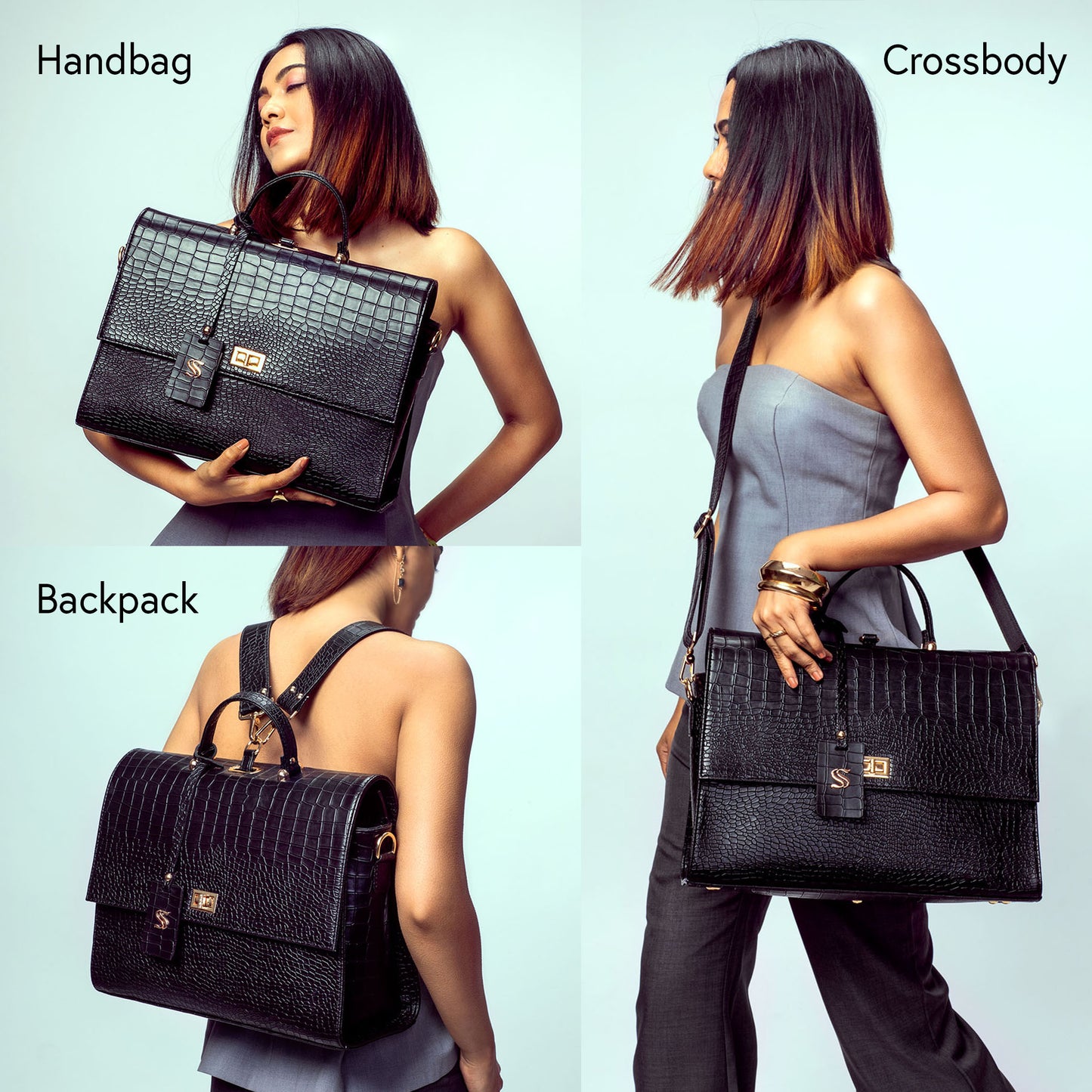 The Compact Convertible Work Bag for 14" laptops: Charcoal Chic (3 in 1 - Backpack, Crossbody/Tote & Handbag)