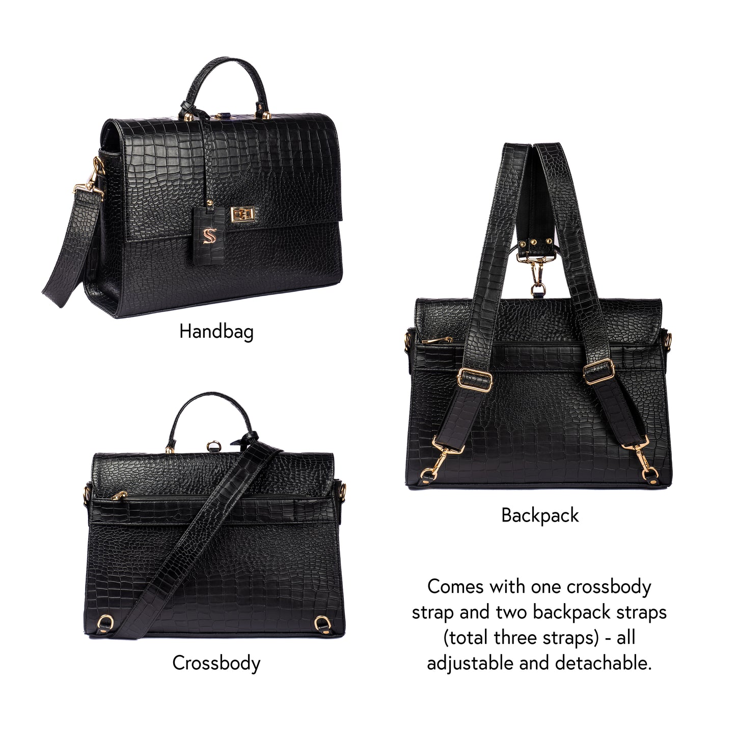 The Compact Convertible Work Bag for 14" laptops: Charcoal Chic (3 in 1 - Backpack, Crossbody/Tote & Handbag)