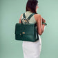 The Compact Convertible Work Bag for 14" laptops: Emerald Elegance (3 in 1 - Backpack, Crossbody/Tote & Handbag)