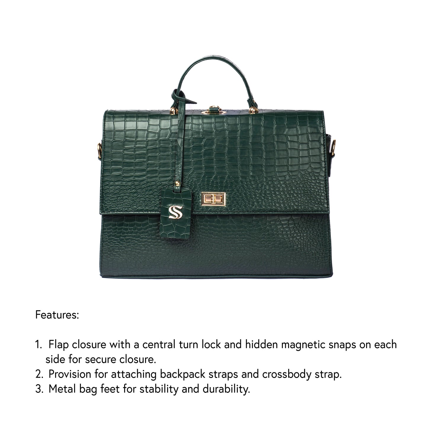 The Compact Convertible Work Bag for 14" laptops: Emerald Elegance (3 in 1 - Backpack, Crossbody/Tote & Handbag)