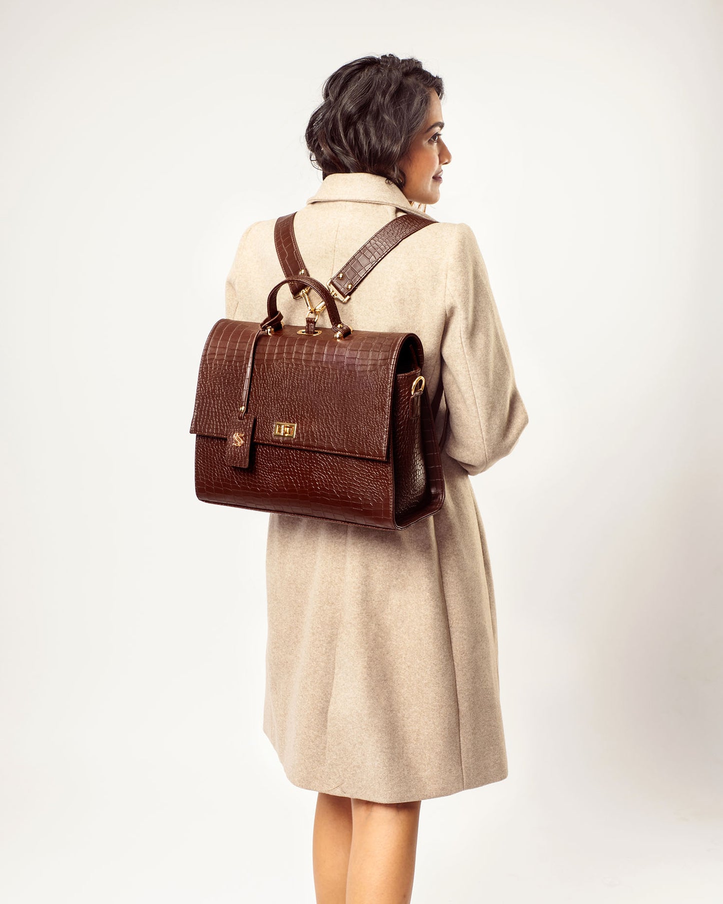 The Compact Convertible Work Bag for 14" laptops: Mahogany Mystique (3 in 1 - Backpack, Crossbody/Tote & Handbag)