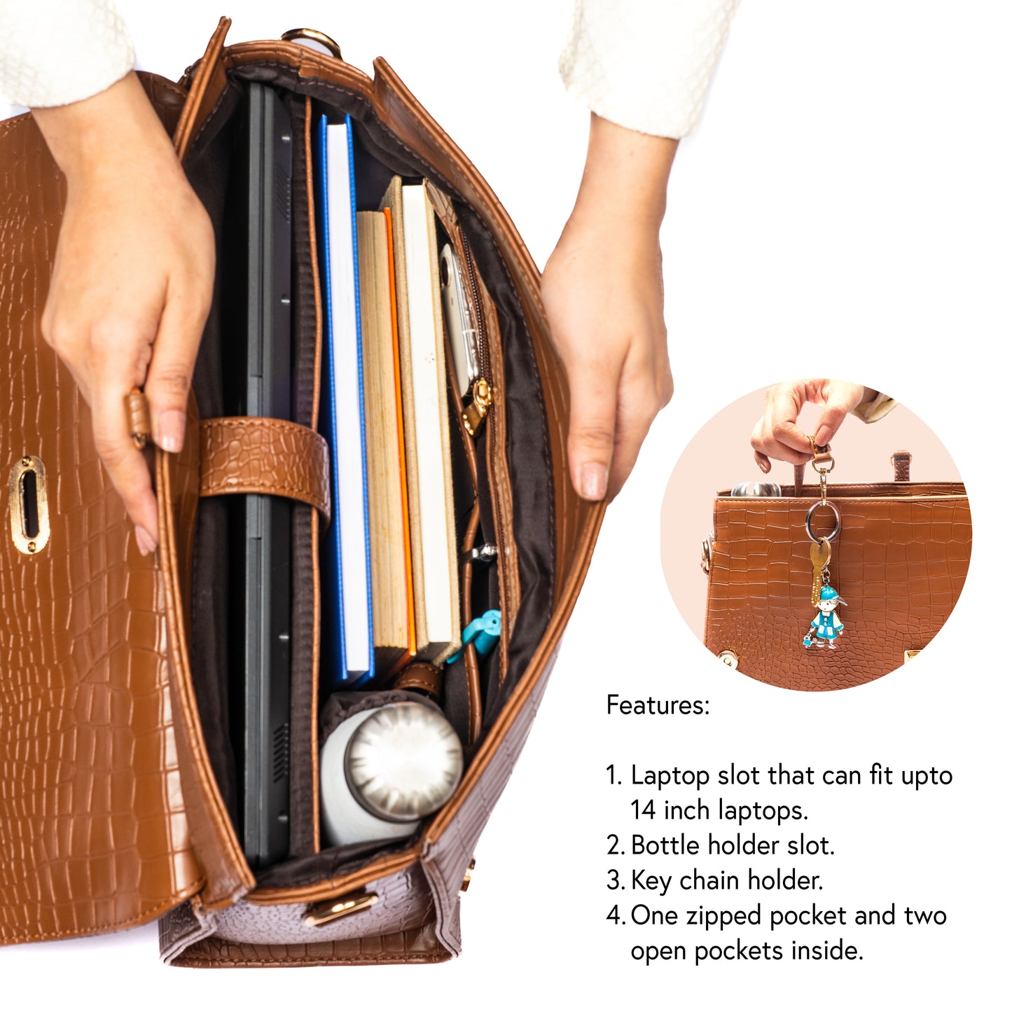 The Compact Convertible Work Bag for 14" laptops: Mocha Elegance (3 in 1 - Backpack, Crossbody/Tote & Handbag)