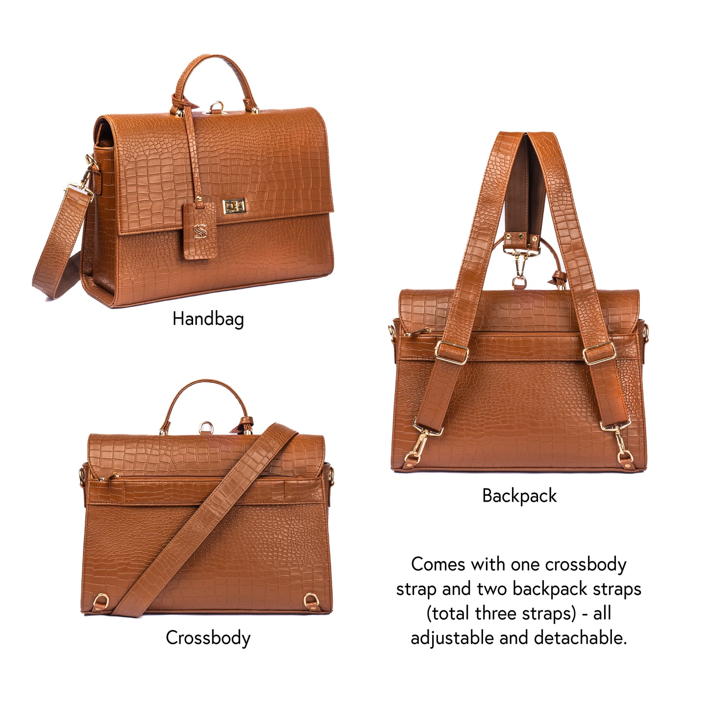 The Compact Convertible Work Bag for 14" laptops: Mocha Elegance (3 in 1 - Backpack, Crossbody/Tote & Handbag)