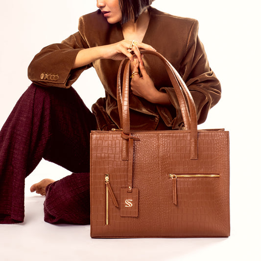 Mocha Elegance Amira Tote bag for 16" laptop