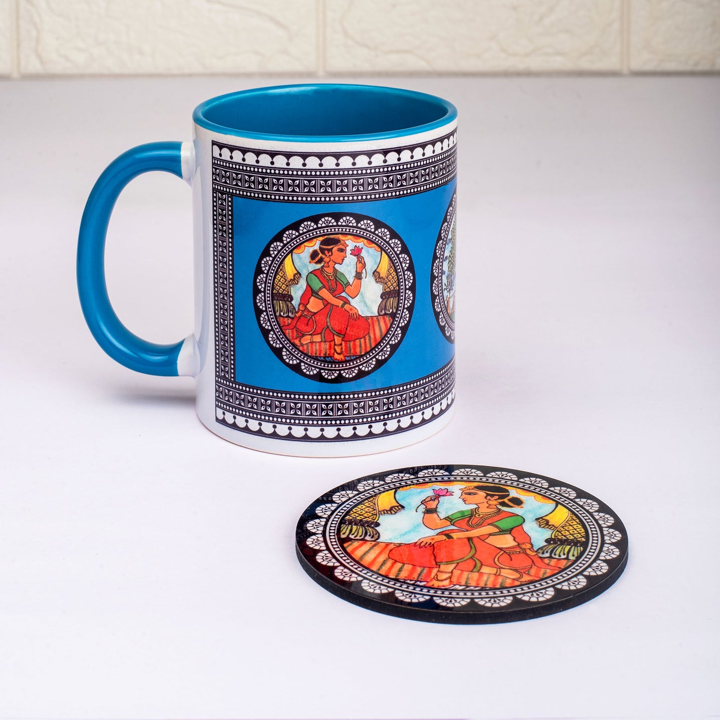 Paripatra Pattachitra Mug with Coaster - Blue