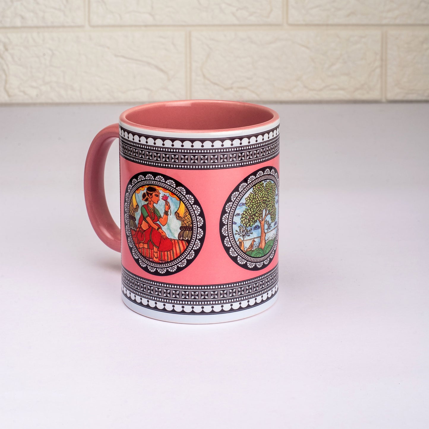 Paripatra Pattachitra Mug with Coaster - Pink