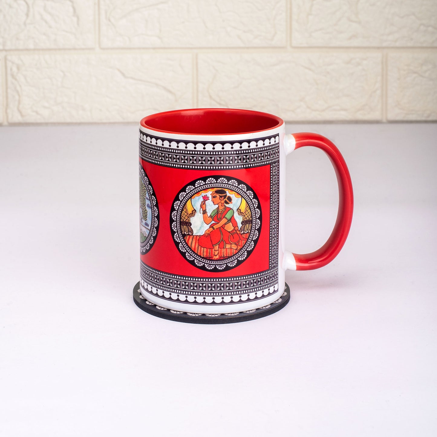 Paripatra Pattachitra Mug with Coaster - Red