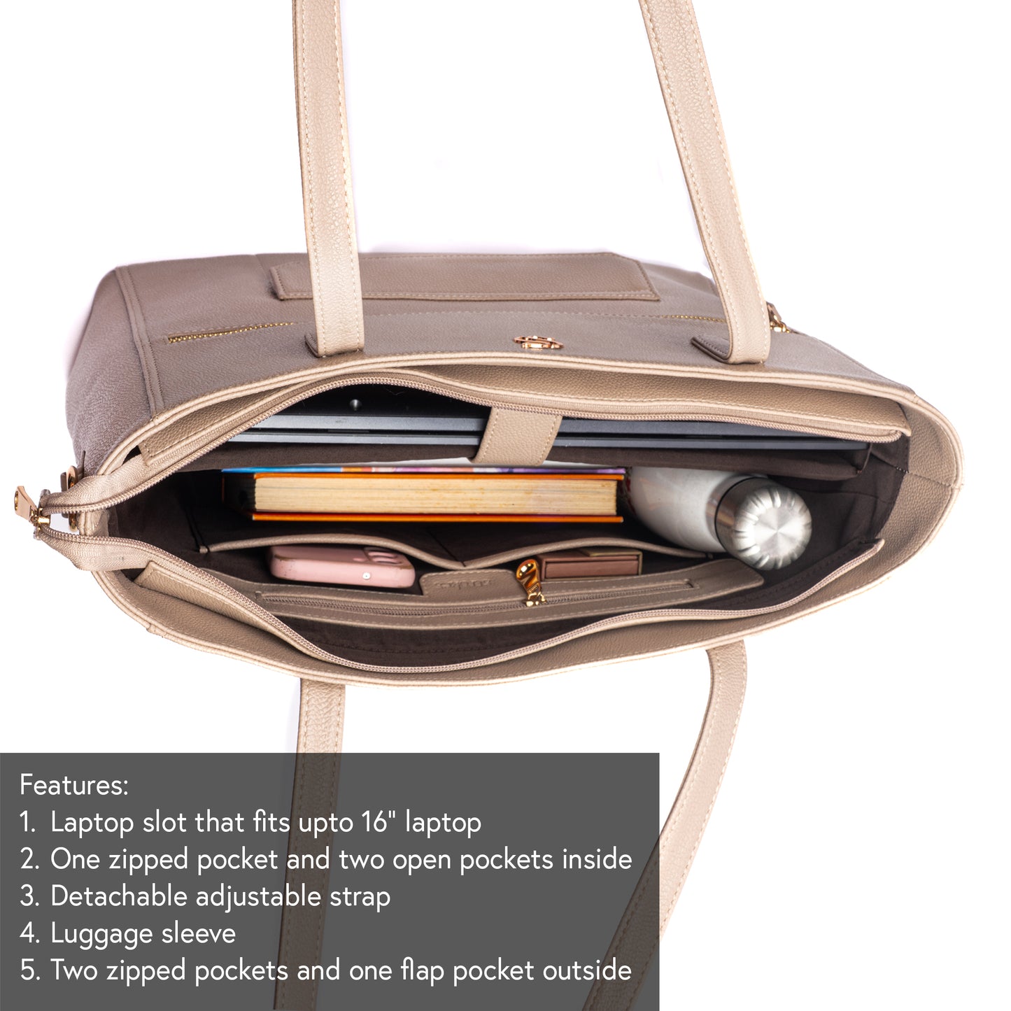 Almond Crème Aurea Tote bag for 16" laptop