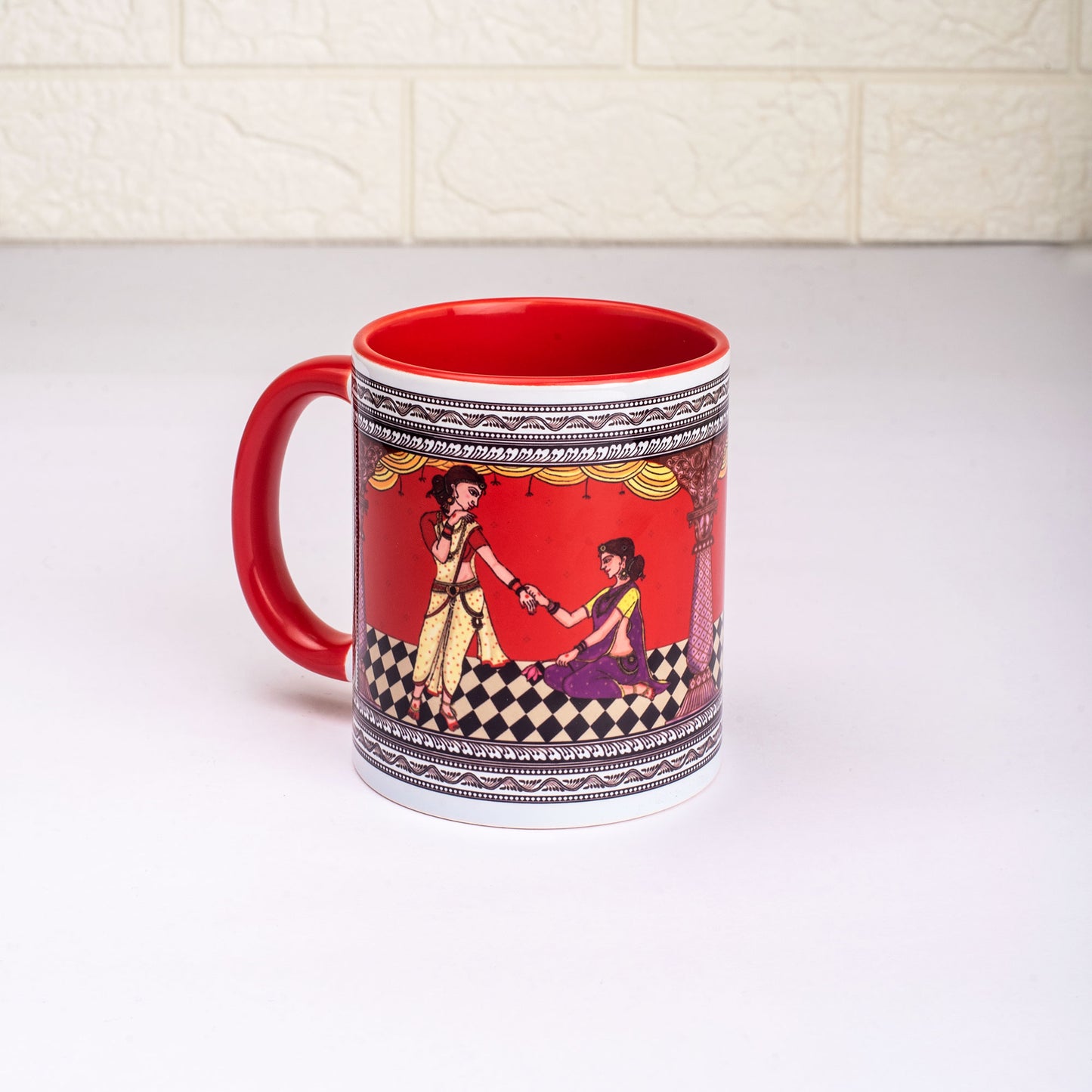 Shringaar Pattachitra Mug with Coaster - Red