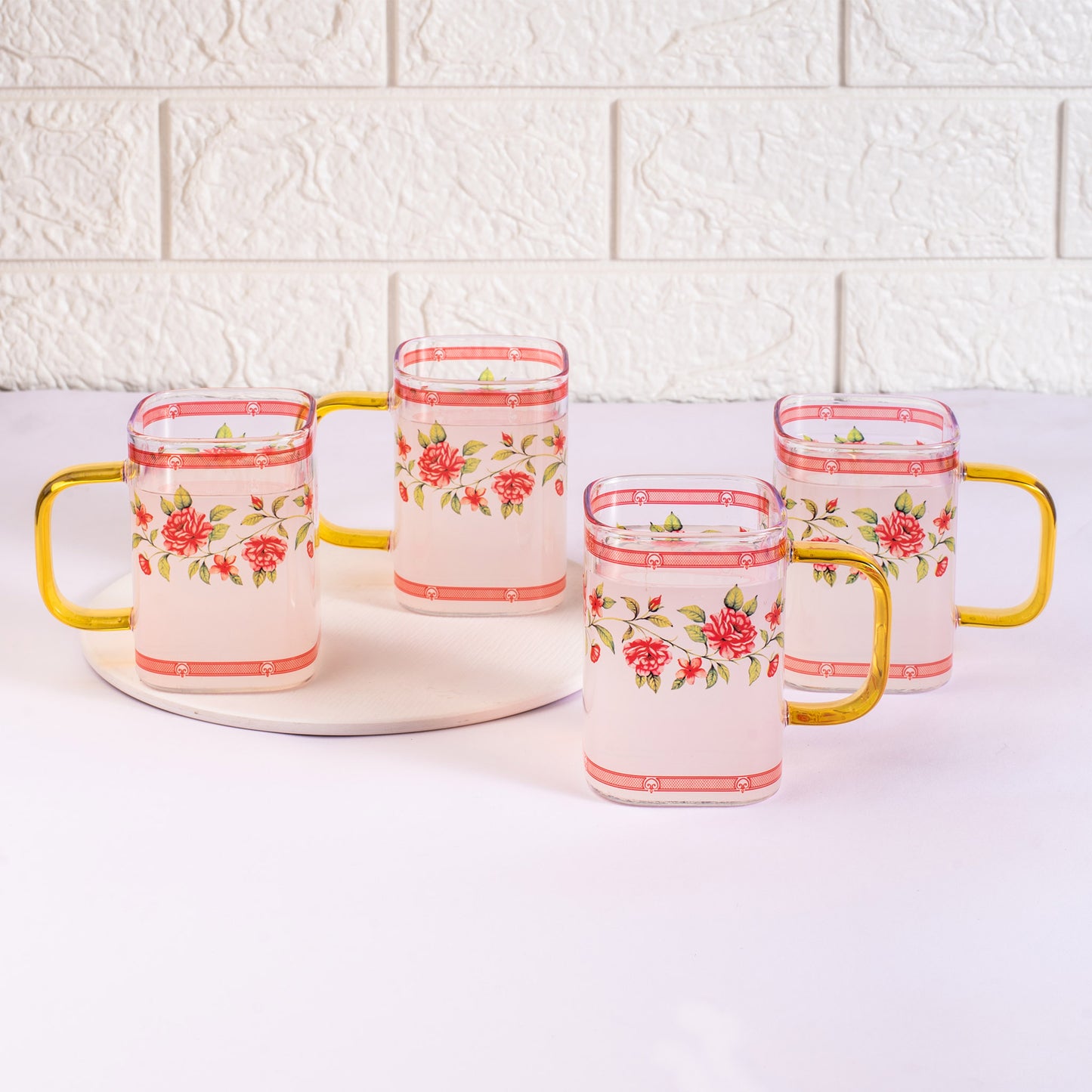 Shrub Roses Square Coffee/Tea mugs - Set of 4