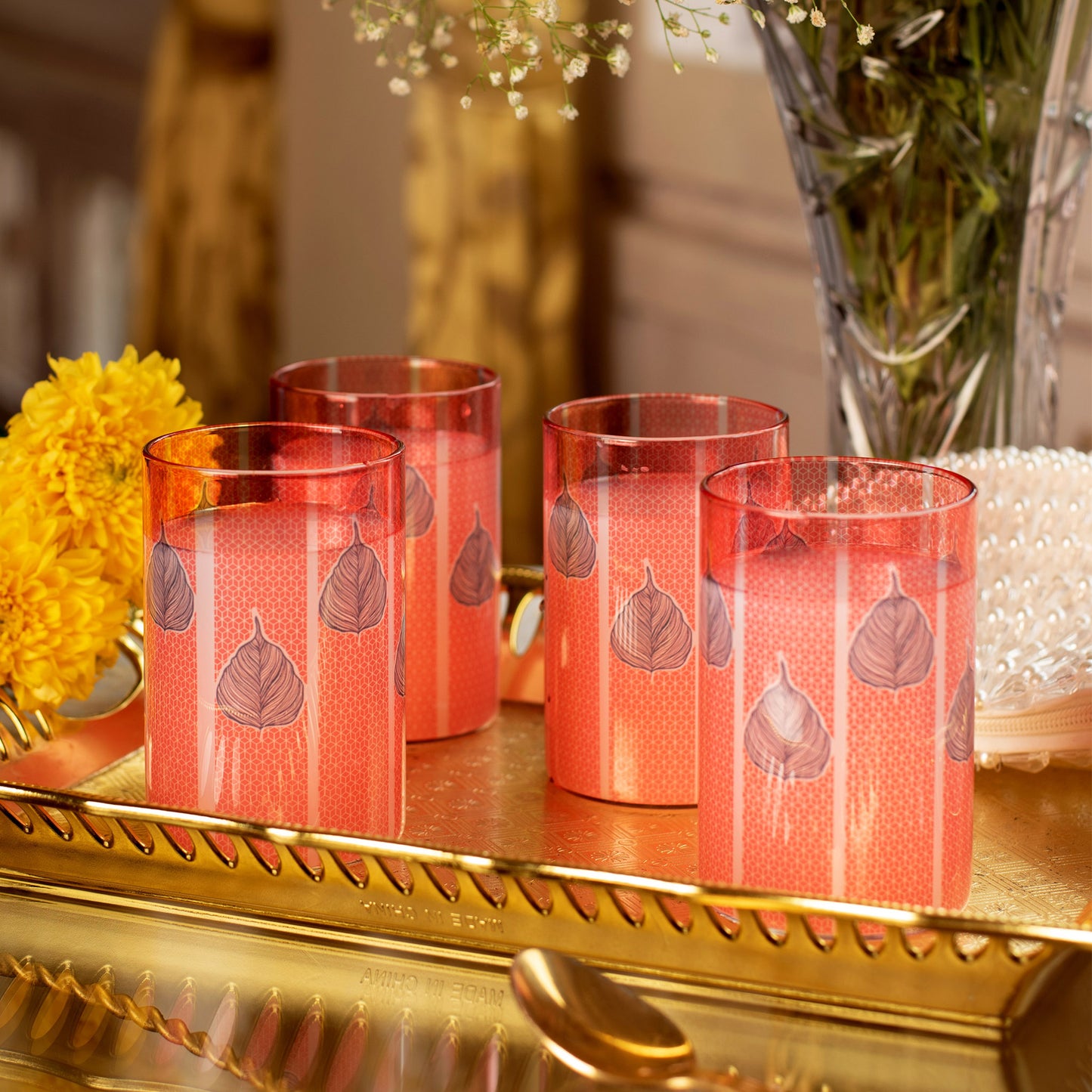 Peepal Leaf Glass Tumblers - Set of 4 and 6