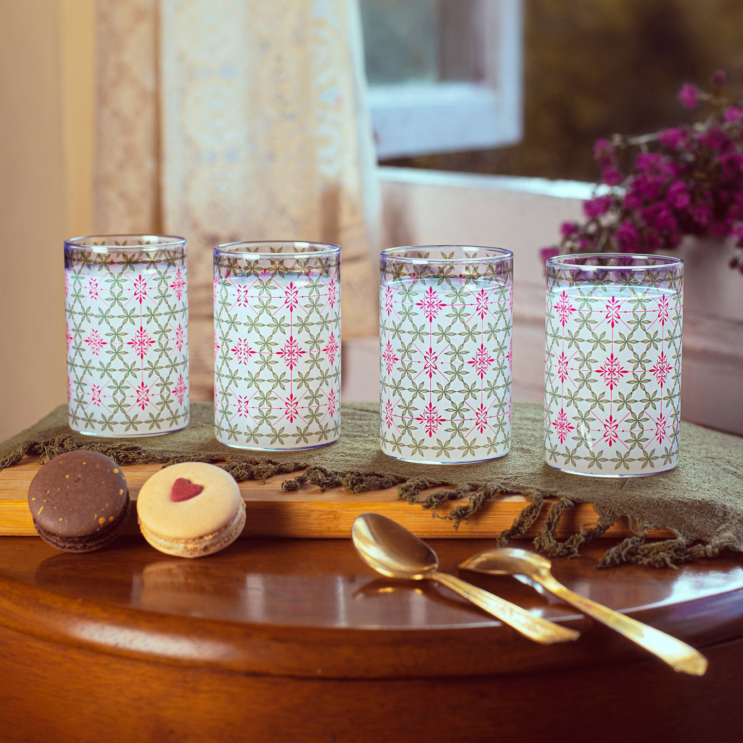 Classic Geometric Pattern Glass Tumblers - Set of 4 and 6