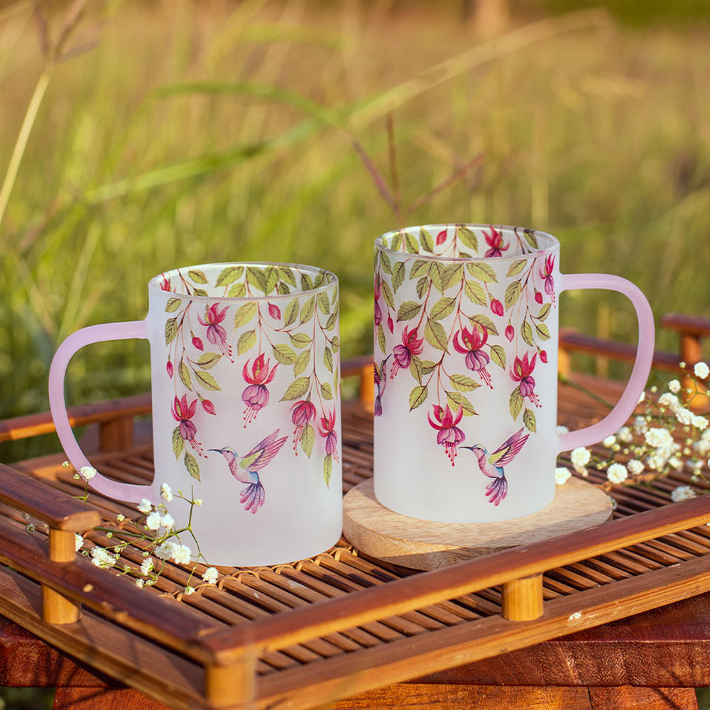 Pink Fuschia Bell Frosted mugs - Set of 4