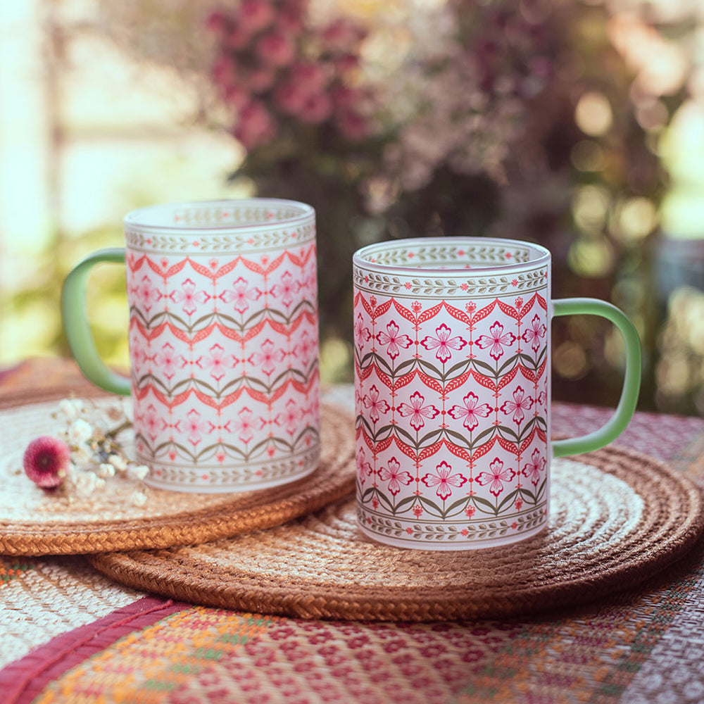 Floral Trellis Frosted mugs - Set of 4