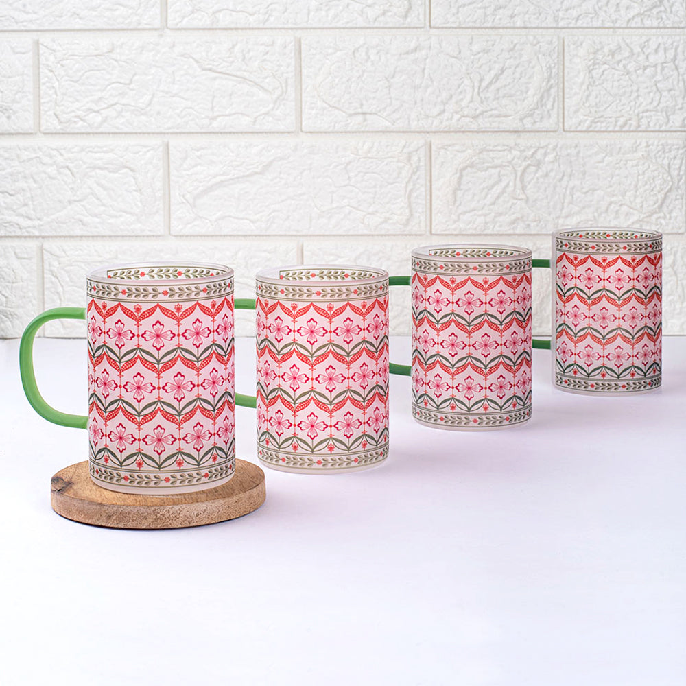 Floral Trellis Frosted mugs - Set of 4