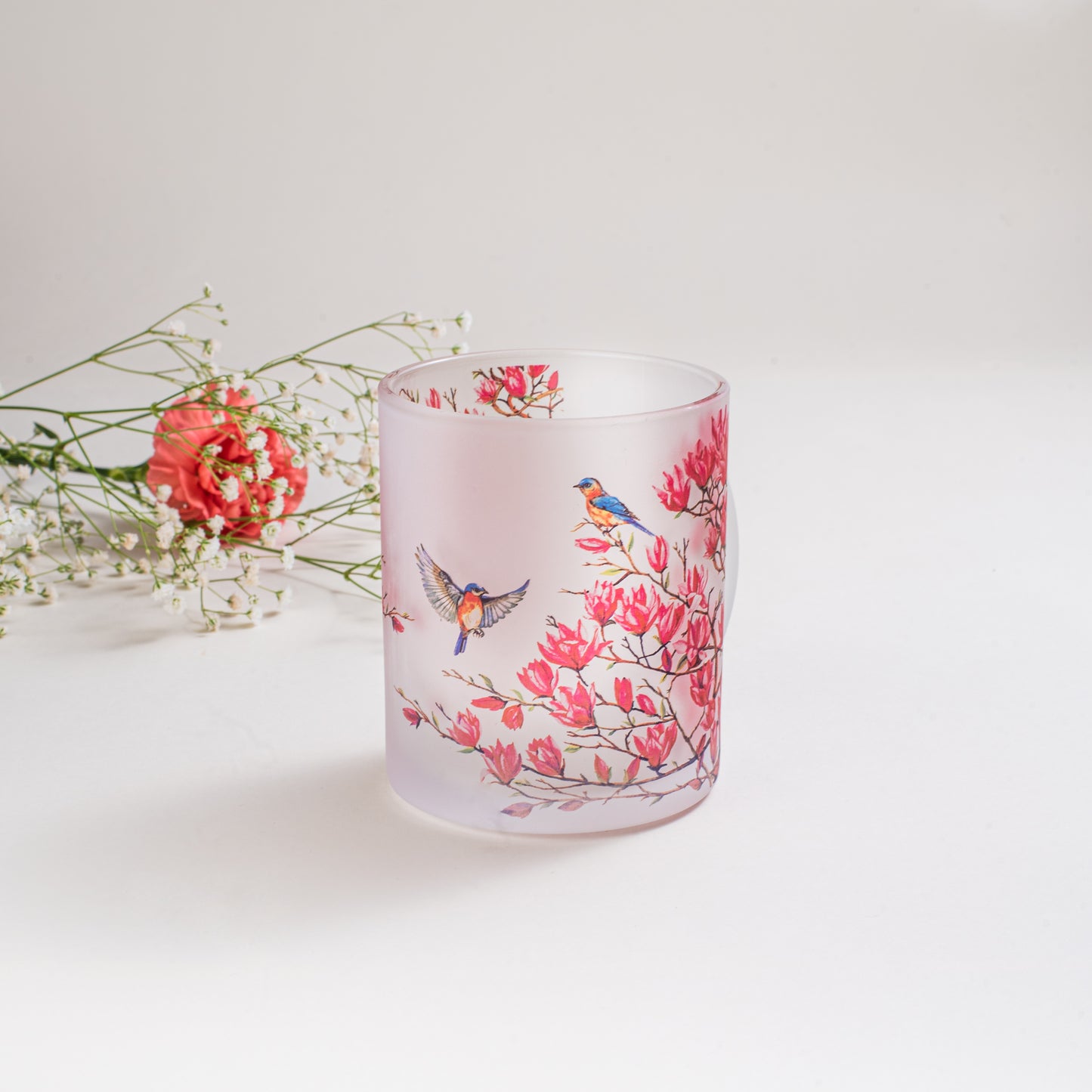 Pink Magnolias Frosted Glass Mug