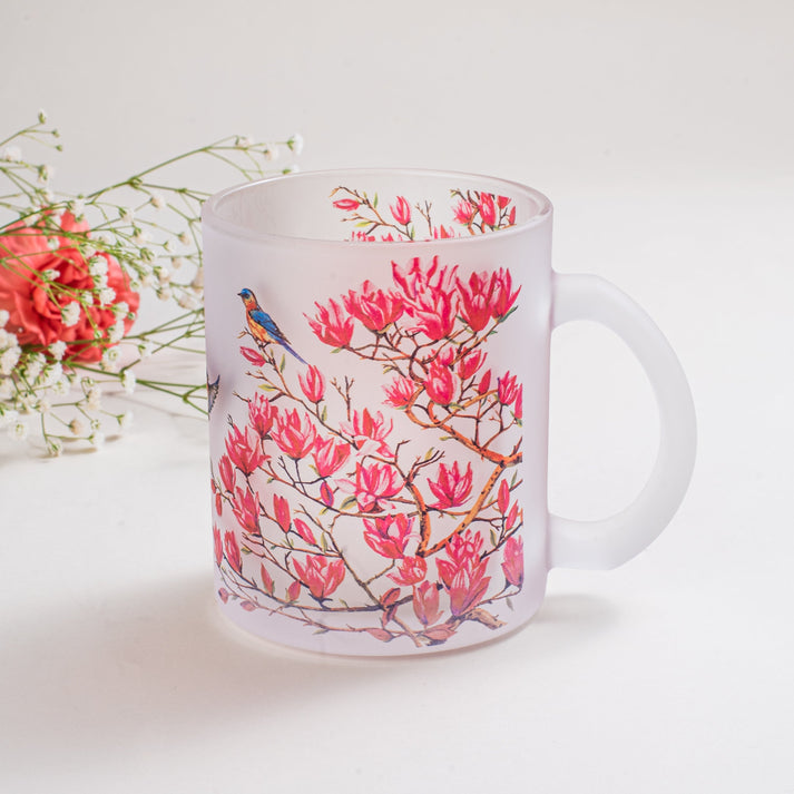 Pink Magnolias Frosted Glass Mug - Gift Set