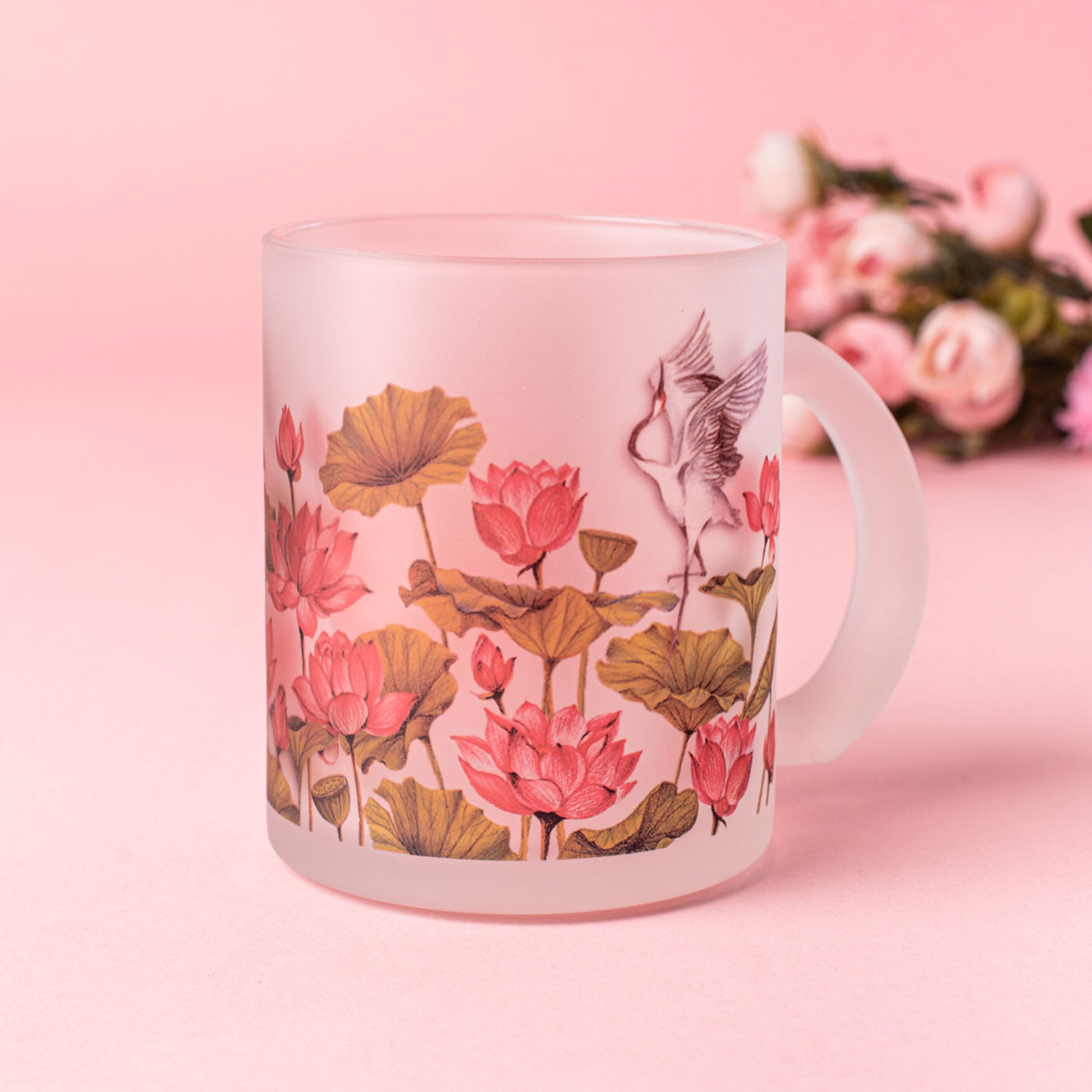 Lotus Field Frosted Glass Mug - Gift Set